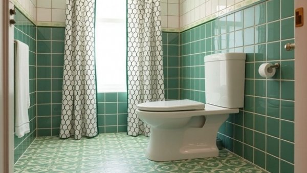 Modern bathroom design with patterned green tiles, Vancouver.
