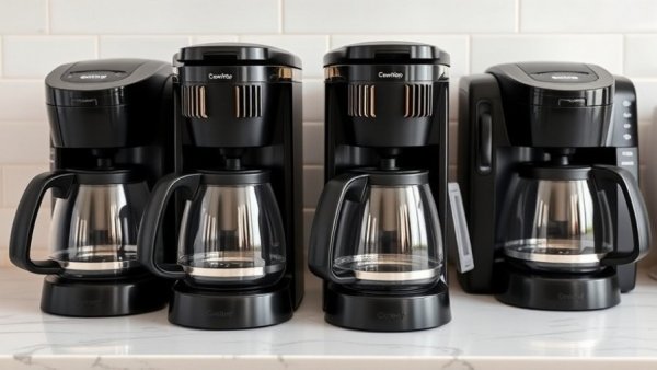 Stylish automatic drip coffee makers for families on a modern countertop.