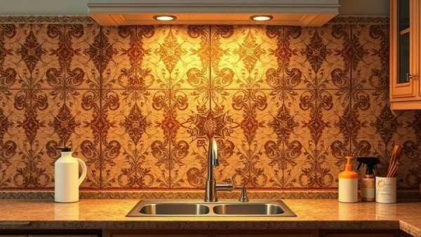 Intricate tile backsplash in a Vancouver kitchen for home improvement.