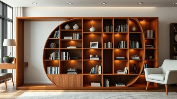 Modern wooden bookshelf in contemporary home for renovation storage ideas