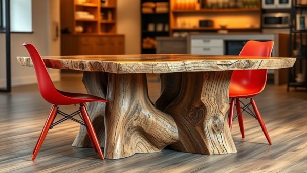 Unique live-edge wood designs in a modern setting