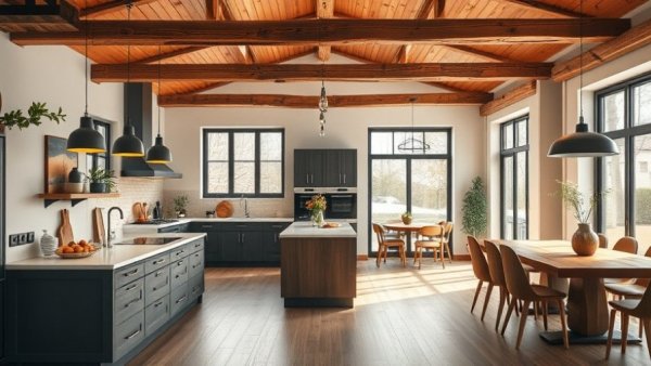 Rustic kitchen renovation with wooden beams and island, Vancouver home renovation