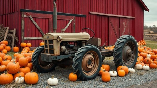 Rustic farm with pumpkins and tractor at Vancouver BC fall events.