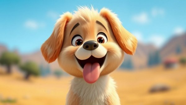 Cheerful cartoon dog with light brown fur, tongue out