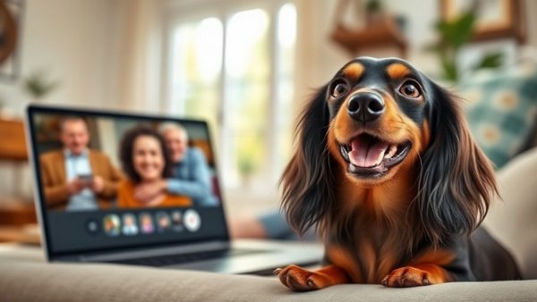 Cute dachshund and Facetime call capturing internet cute aggression moments.