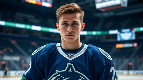 Vancouver Canucks player practicing on ice rink.