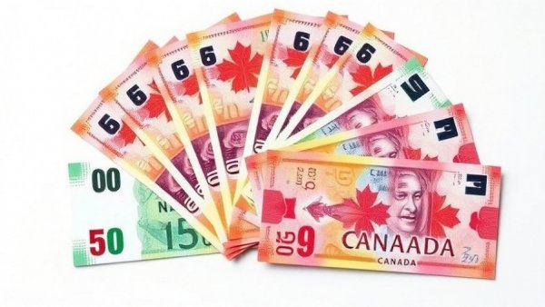 Colorful Canadian banknotes on a white background related to technology vancouver.
