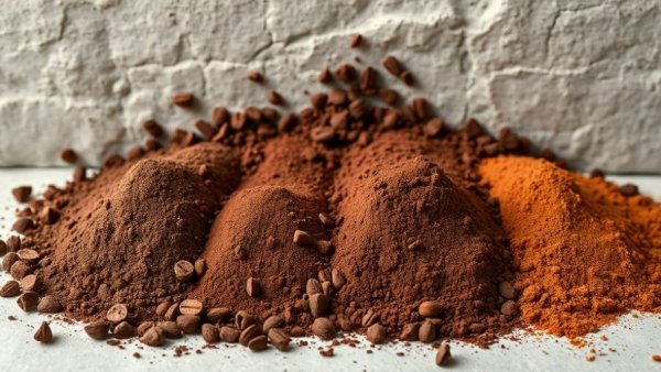 Various Dutch cocoa powders for baking displayed closely