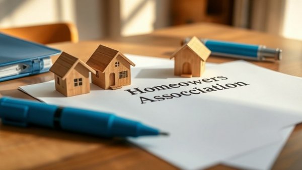 Homeowners Association document with house models on a table.