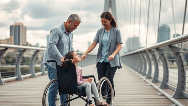 Caregiver helping girl in wheelchair on bridge, benefits of a Special Needs Trust