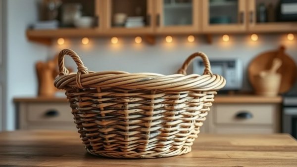 Worn wicker basket on kitchen counter, home improvement Vancouver