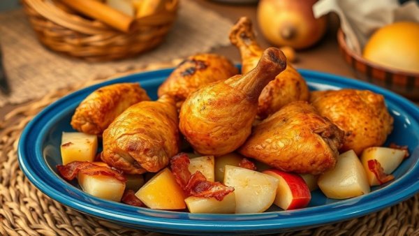 Appetizing sheet-pan chicken dinner with bacon and vegetables