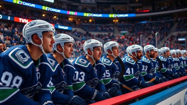 Vancouver Canucks players on the bench during a game