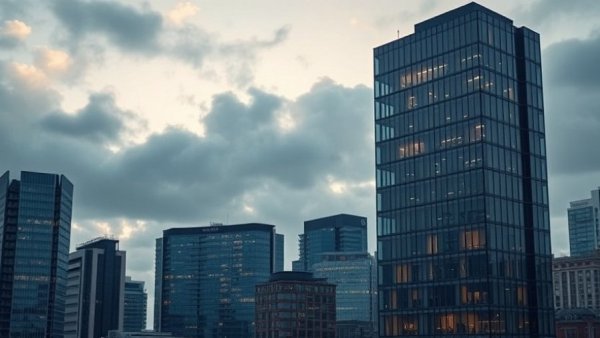 Modern high-rise building in Vancouver at dusk, sustainable housing.