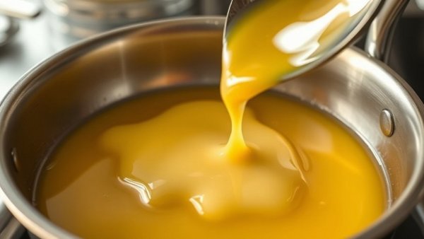 Ghee melting in a stainless steel pan for ghee recipes