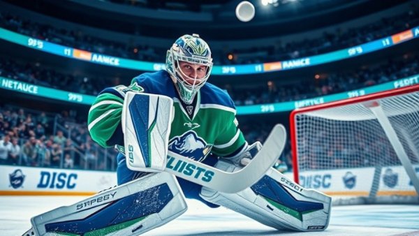 Vancouver Canucks goalie making a save on the ice
