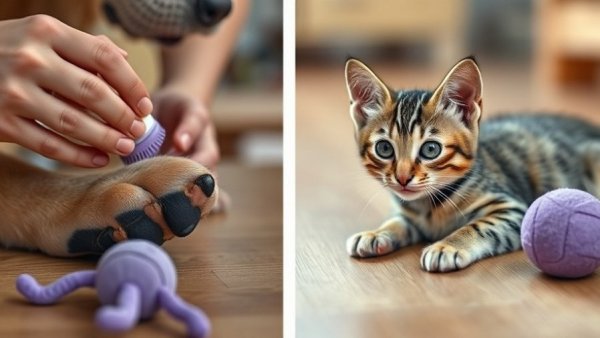 Grooming product and cat toy illustrating Chewy products for pets.