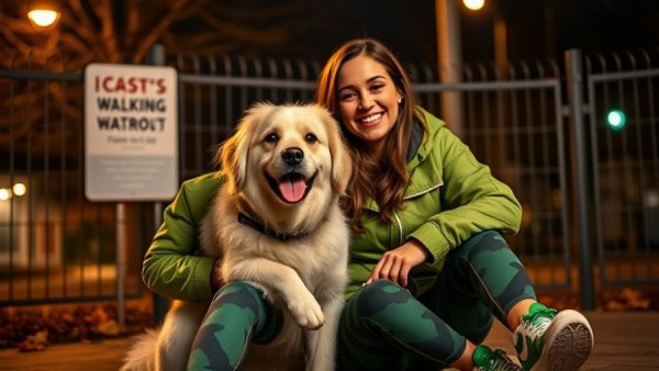 Stylish shoes for walking my dog in the fall, worn by a cheerful woman.