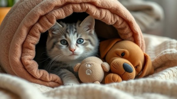 Cozy pets in comfy settings showing ways to keep pets comfy