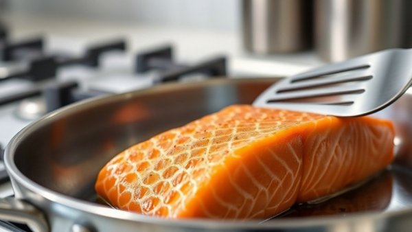Salmon fillet placed in a pan on a stovetop, beginner cooking essentials.