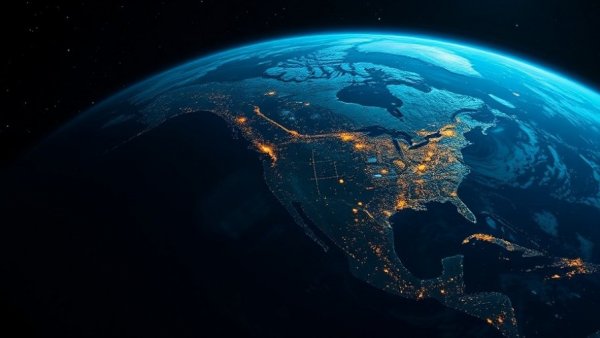 Earth view highlighting North America from space at night.