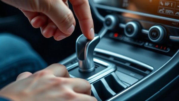 Close-up of a hand adjusting sport mode in automatic car.