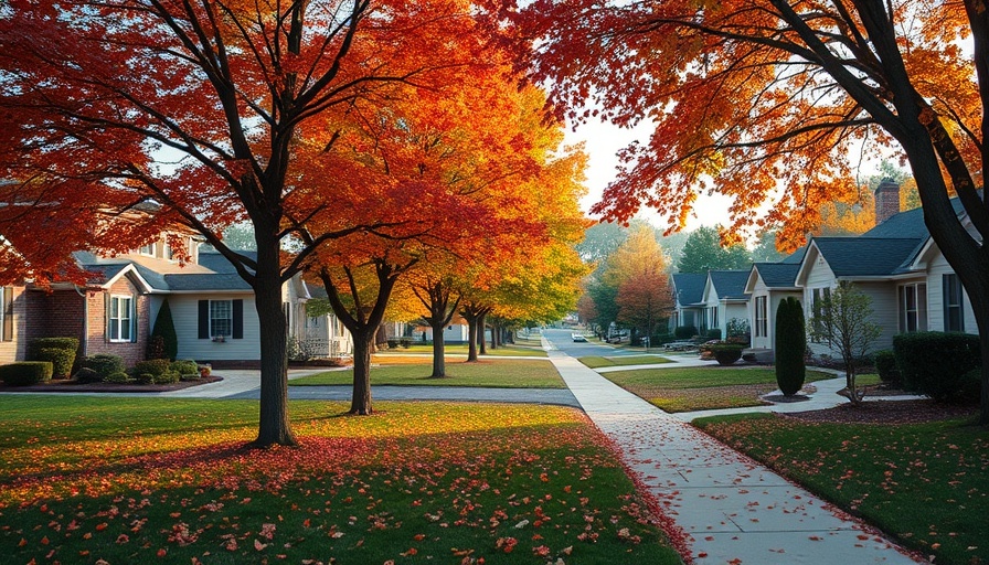 Charming suburban neighborhood with autumn foliage showcasing fall homebuying trends.