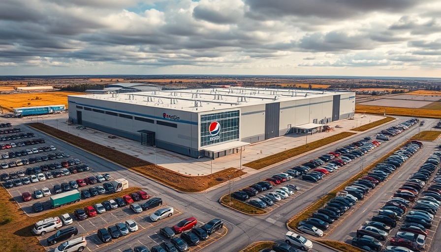Aerial view of PepsiCo manufacturing plant and parking lot.