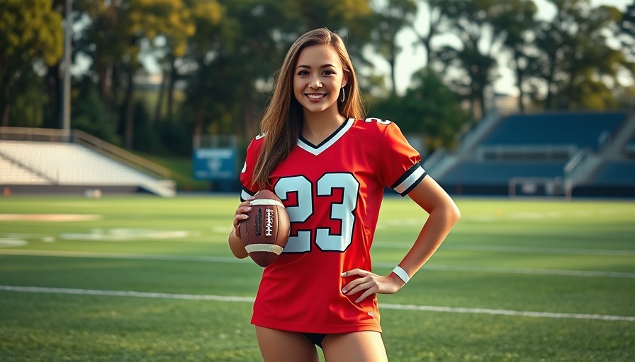 Stylish outfit idea for a Denver Broncos game on a football field.