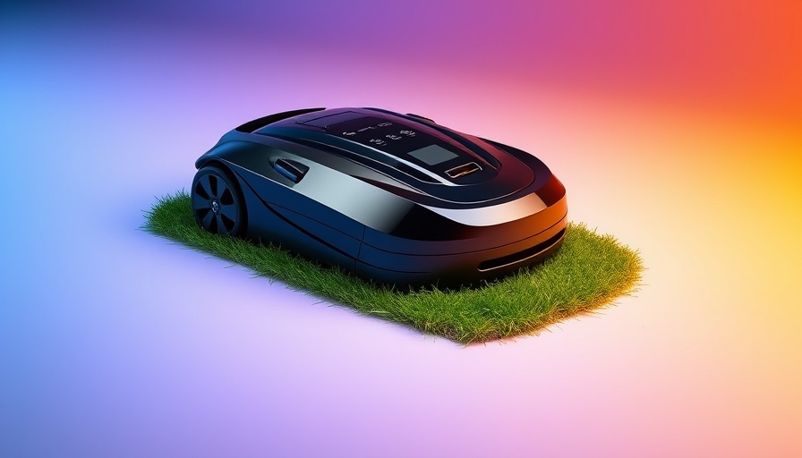 Sleek robotic lawn mower on colorful background, best robot lawn mowers.