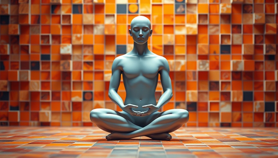A digital human meditating with a pixelated effect, representing Sentient AI and Spirituality.