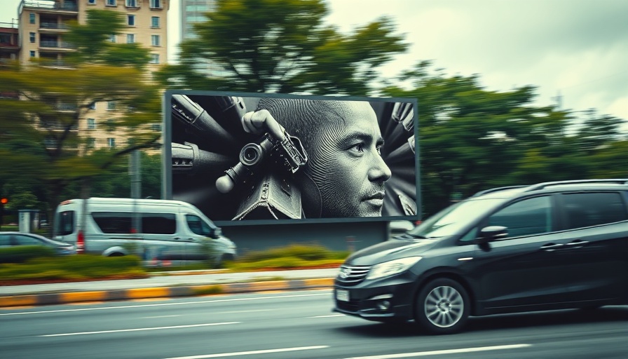 Meta billboard with monochrome tones in urban setting, depicting motion.