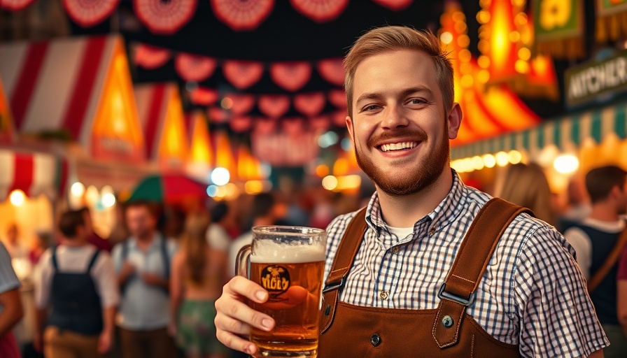 Joyful man in lederhosen at Oktoberfest events in Denver.
