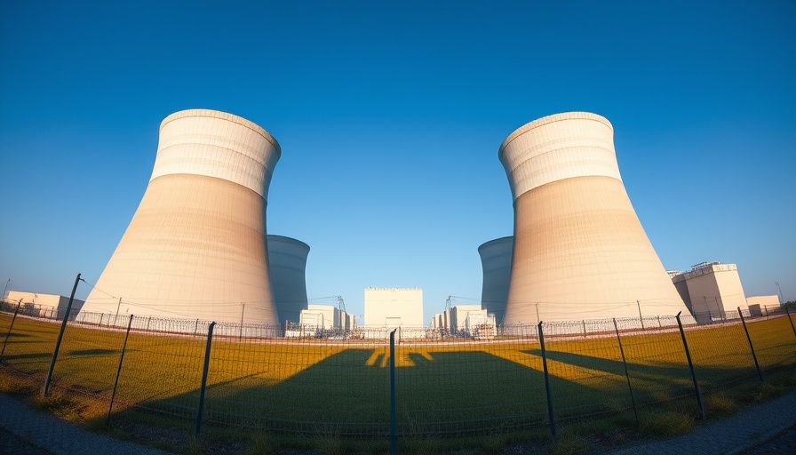 Wide-angle shot of a French nuclear power plant with cooling towers.