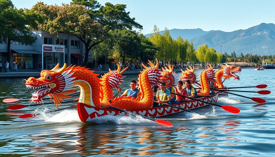 Dragon Boat Festival Denver: colorful boat team racing on lake.