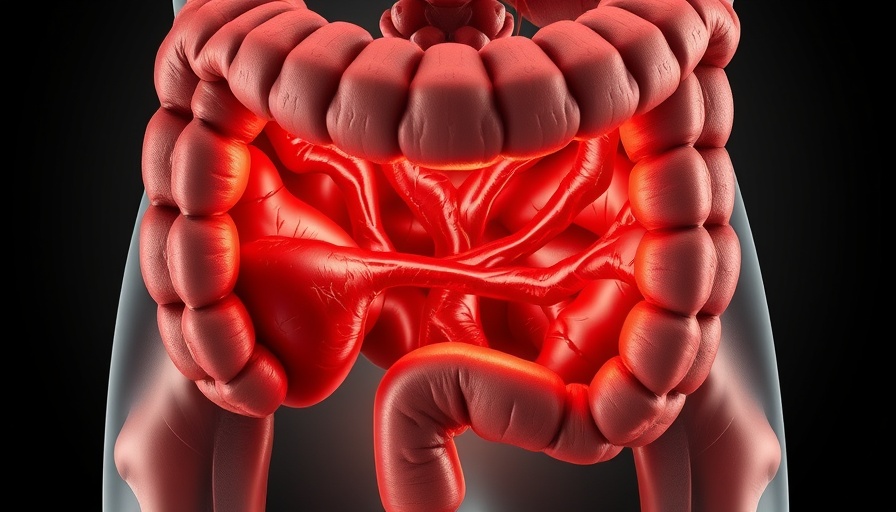 Anatomical illustration depicting hemorrhoids in the colon.