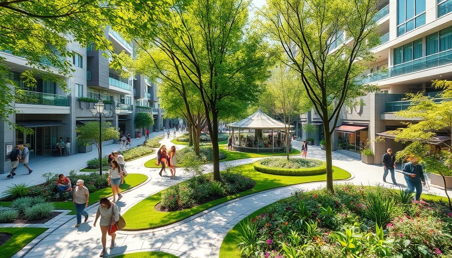 Denargo Market Development Denver Green Spaces with people and modern buildings.