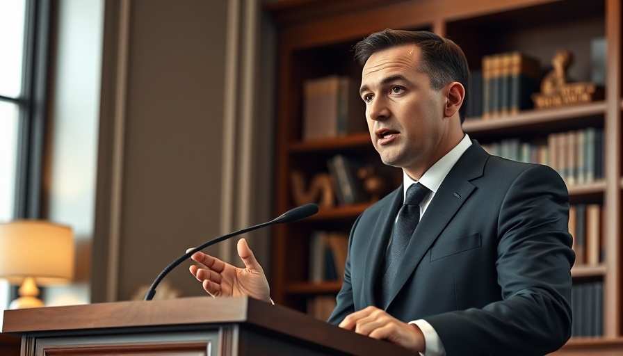 Businessman giving a speech in a formal setting, Denver health news update.