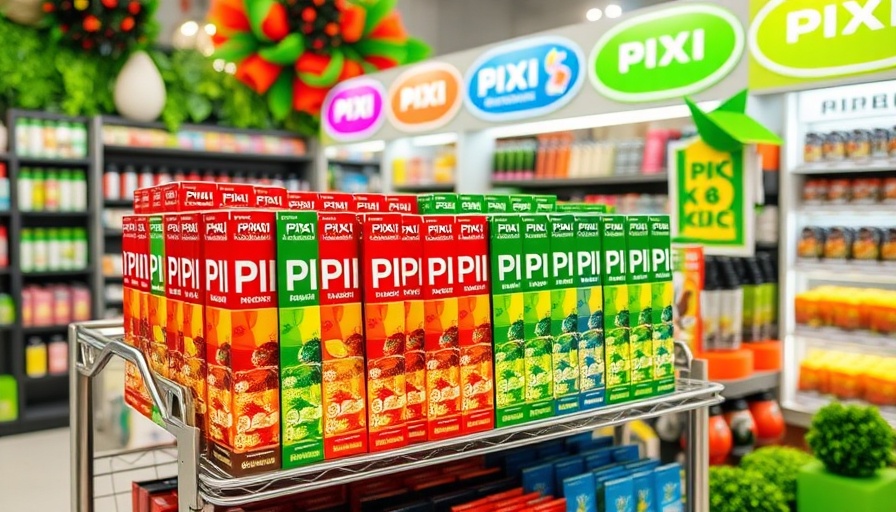Colorful PIXI nicotine pouch display in Denver retail store