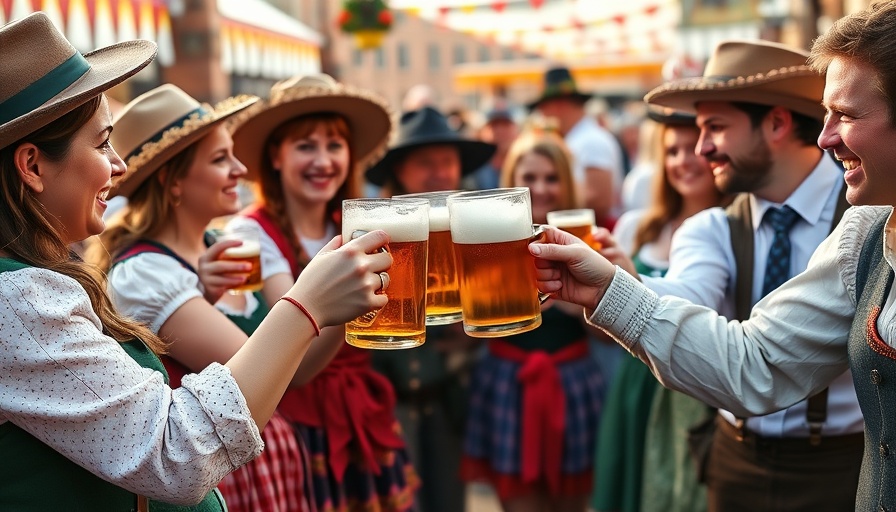 2025 Denver Oktoberfest Events celebration with people clinking beer mugs.