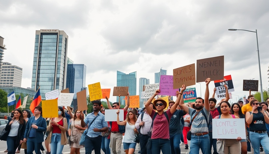 Protesters outside Palantir Technologies Denver headquarters holding signs.