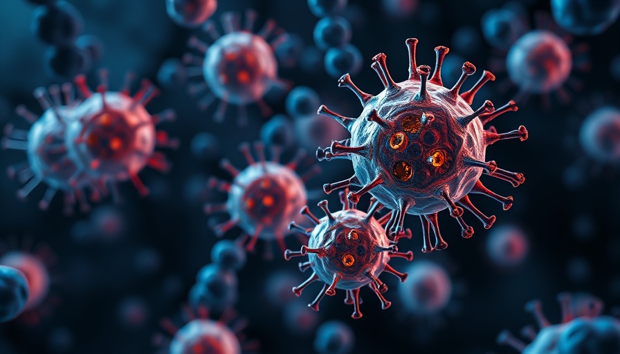 3D illustration of cancer cells and white blood cells highlighting Osimertinib-chemotherapy survival benefits.