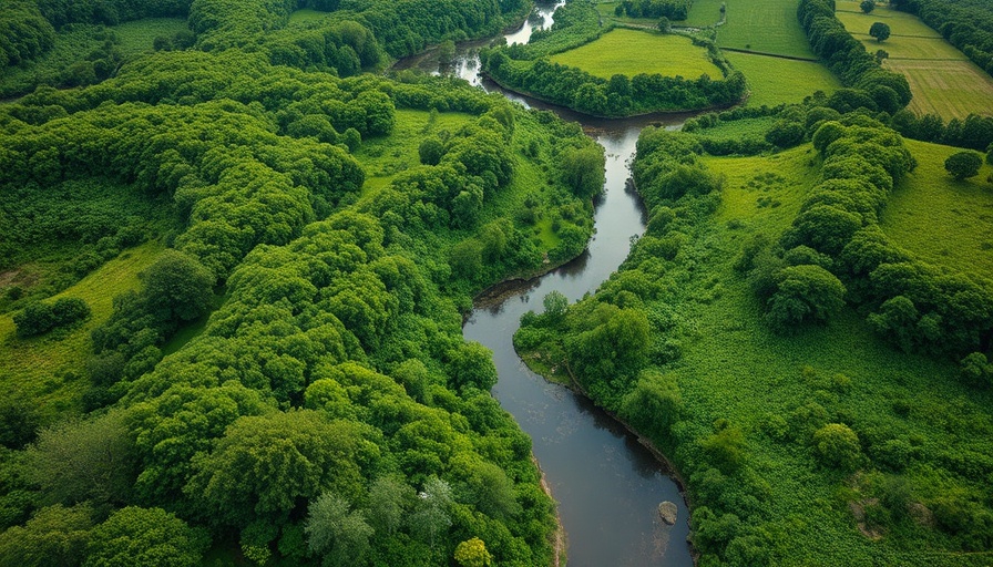 Aerial view of Arkansas River rehabilitation area with lush greenery.