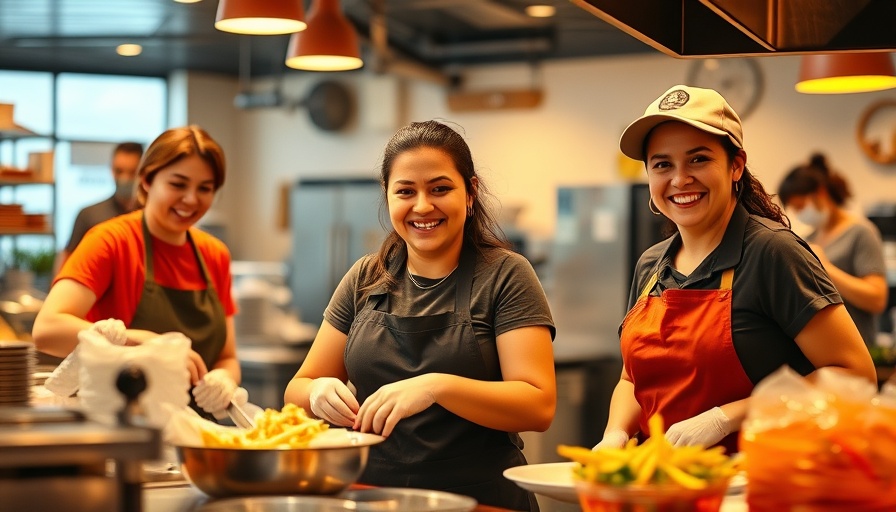 SAME Café Denver volunteers preparing food in vibrant kitchen.