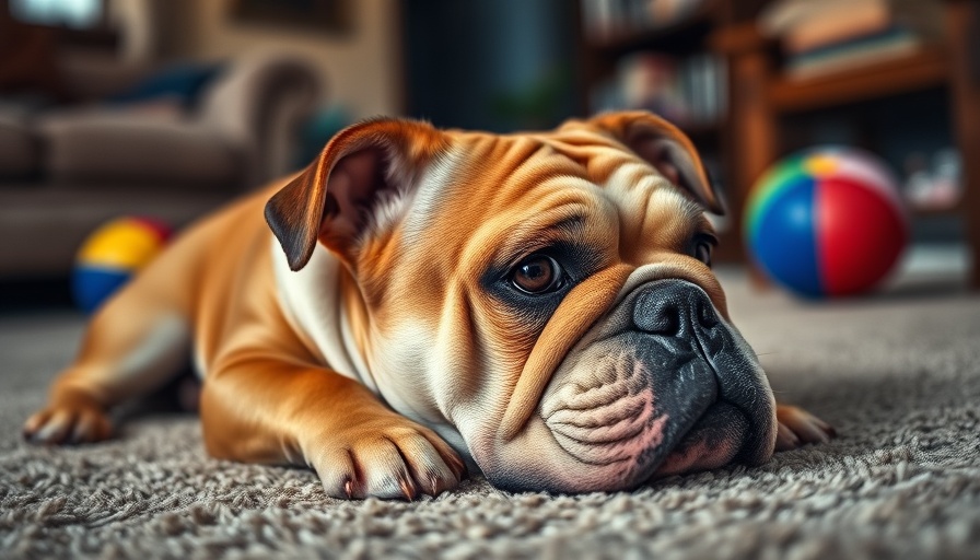 Adorable bulldog lying with a toy bone in a cozy room, learning how to break old dog habits.