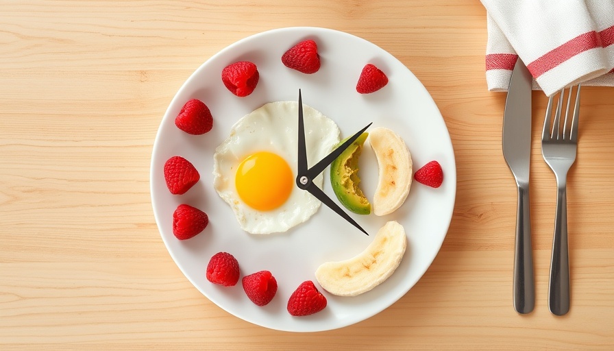 A clock-themed plate with healthy foods symbolizes intermittent fasting.
