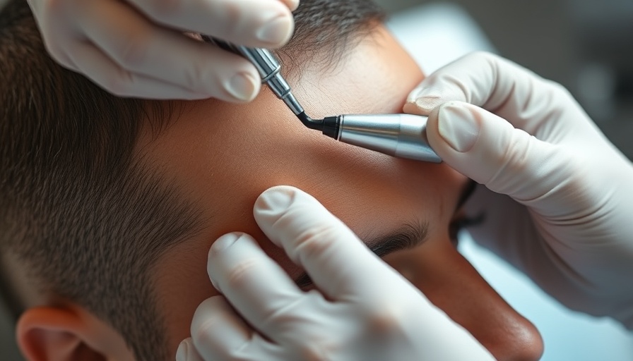 Microneedling session for hair regrowth on a man's scalp.