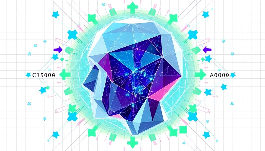 Abstract geometric AI-themed art with stars and crosses.