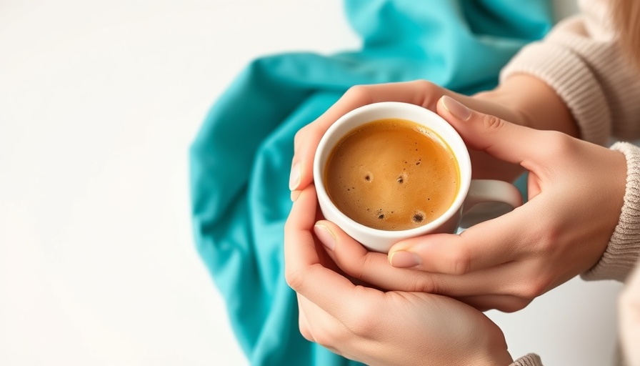 Close-up of hands holding coffee, highlighting caffeine and skin aging.