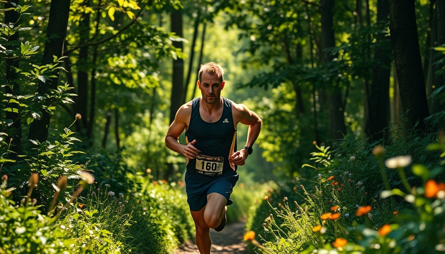 Mikey Mitch Ultrarunning athlete competing in a lush forest setting.